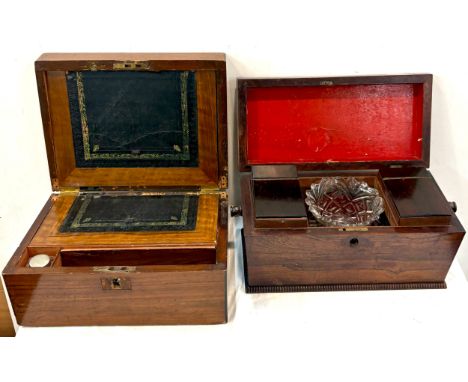 2 Vintage wooden pieces to include  tea caddy measures approximately 7 inches tall 14 inches wide 7 inches depth, Vintage woo