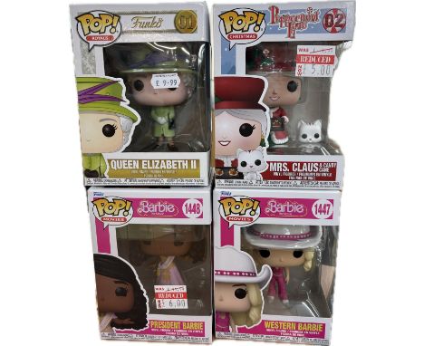 Boxed Funko Pop Movies, Royals and Christmas vinyl figures to include  02 Mrs Claus, 01 Queen Elizabeth II, 1447 Western Barb