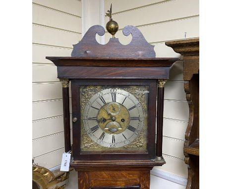 An early 19th century banded oak eight day longcase clock, marked Clark, Morpeth, height 214cm