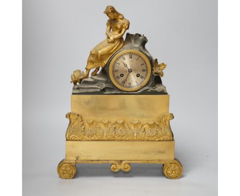 A 19th century French ormolu figural mantel clock, 37cm