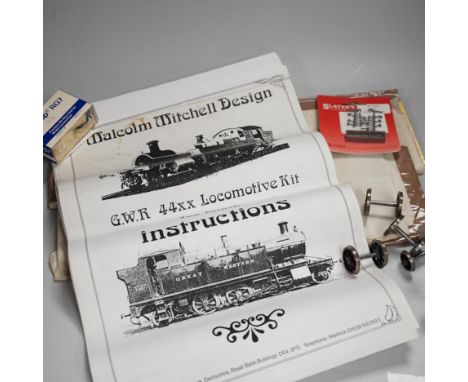 A Malcolm Mitchell Design 7mm scale 0 gauge GWR Class 44xx brass railway locomotive unconstructed kit with instructions etc, 