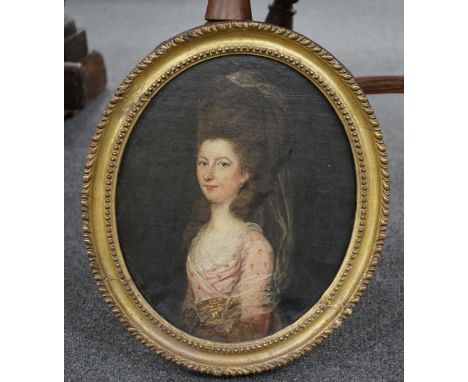 Late 18th/early 19th century English School, oil on canvas, laid onto wood panel, Portrait of a lady, Colonel W.D.Thompson la
