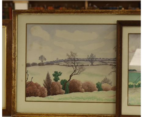 Fergus Graham (1900-1968), set of four watercolours, Hillside landscapes and lake, monogrammed, each with various inscription