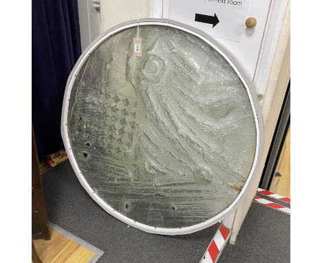 A large circular moulded abstract glass panel, diameter 94cm