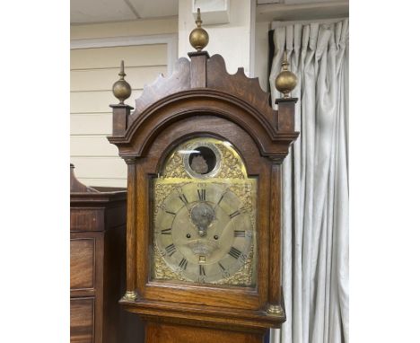 A George III oak eight day longcase clock marked Robert Davy Hoveton 'The Charlotte', height 238cm