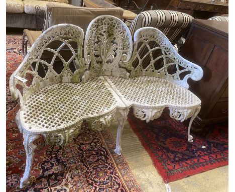 A Victorian style painted aluminium garden bench, length 138cm, depth 46cm, height 86cm