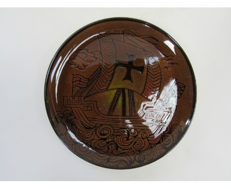 A Poole Aegean plate with galleon design, 32cm diameter 