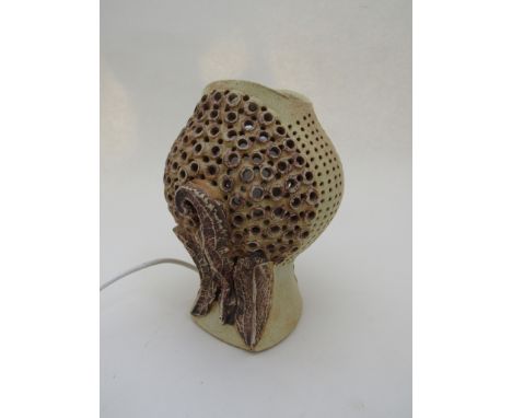 BERNARD ROOKE (b1938) A studio pottery lamp base with pierced hole detail.