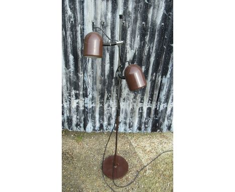 A brown and chrome twin spot Danish adjustable standard lamp 