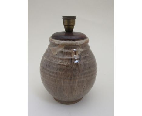 DENISE WREN (1891-1979) "Oxshott" stoneware pottery vase converted to table lamp, 17cm high 