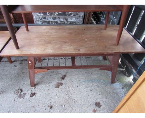 A teak coffee table with brass rod slatted under-shelf 