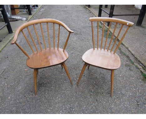 Two Ercol dining chairs including cow horn