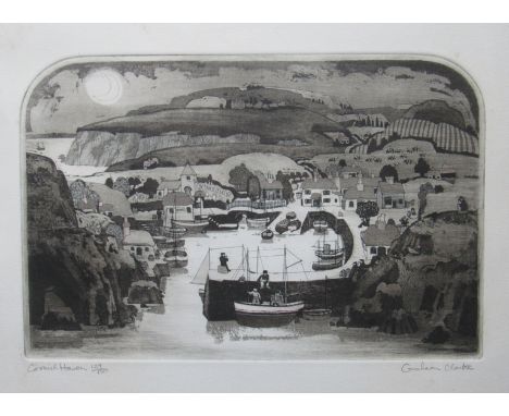 GRAHAM CLARK (XX) A framed and glazed limited edition aquatint 'Cornish Haven'. Signed and numbered 129/150 with CCA Certific