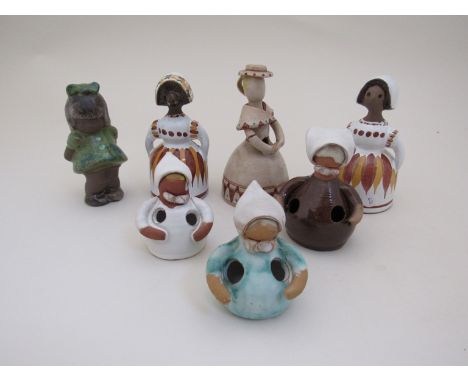 Seven Swedish ceramic figures of girls in costume 