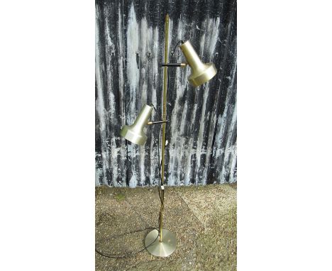 A brassed finish twin spot Danish adjustable standard lamp 