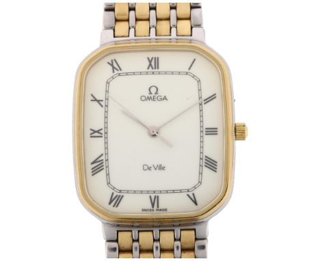 OMEGA - a gold plated stainless steel De Ville quartz bracelet watch, ref. 1417, cream dial with Roman numeral hour markers a