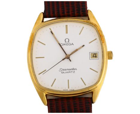 OMEGA - a gold plated stainless steel Seamaster quartz wristwatch, ref. 196.0280, circa 1982, white dial with gilt baton hour