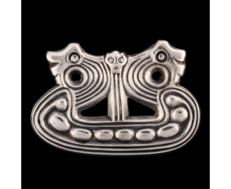 GUY DE SEN (GUYDESEN) - a heavy Danish sterling silver Viking Revival longboat brooch, signed N M Kopi, brooch length 43.3mm,