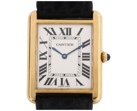 CARTIER - an 18ct gold and stainless steel Tank Solo quartz wristwatch, ref. 2742, silvered dial with Roman numeral hour mark