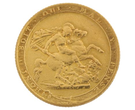 George III (1760 -1820) 1817 gold sovereign coin, laureate head (M.1, S.3785), diameter 22mm, 7.9gGeneral wear to high points