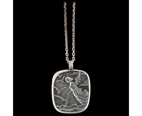 A Russian silver nautical figurehead pendant necklace, on sterling cable link chain, pendant height 48.5mm, chain length 40cm