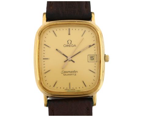 OMEGA - a gold plated stainless steel Seamaster quartz wristwatch, ref. 1430, champagne dial with gilt baton hour markers, sw