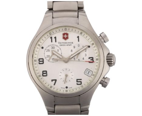 VICTORINOX - a stainless steel Swiss Army Base Camp quartz chronograph bracelet watch, ref. V.25331, silvered dial with Arabi