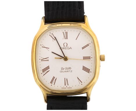 OMEGA - a gold plated stainless steel De Ville quartz wristwatch, white dial with Roman numeral hour markers and sweep centre