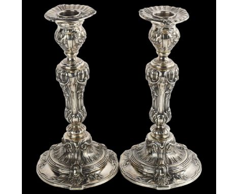 A pair of 19th century French silver table candlesticks, by Tetard Freres, circa 1880, height 21cm, loaded bases&nbsp;**CONDI