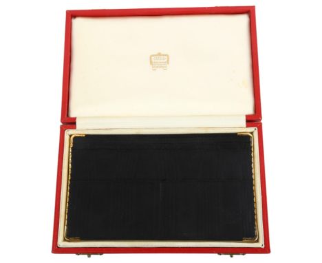 A mid-20th century 18ct gold-mounted moire silk wallet, maker's marks M & Co, hallmarks London 1967, 18cm x 10.5cm, in fitted