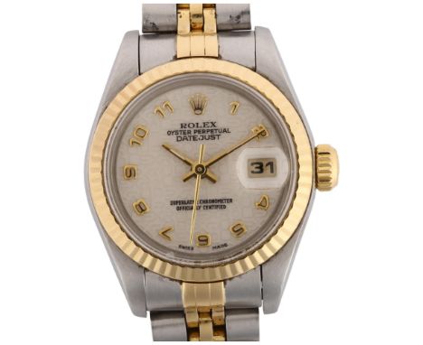 ROLEX - a lady's bi-metal Datejust automatic bracelet watch, ref. 69173, circa 1988, cream Rolex text dial with gilt Arabic n
