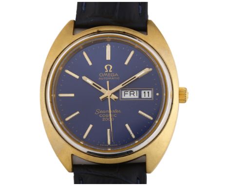OMEGA - a gold plated stainless steel Seamaster Cosmic 2000 automatic wristwatch, ref. 166.131, circa 1975, blue dial with gi