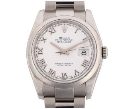 ROLEX - a stainless steel Datejust automatic bracelet watch, ref. 116200, circa 2013, white dial with Roman numeral hour mark