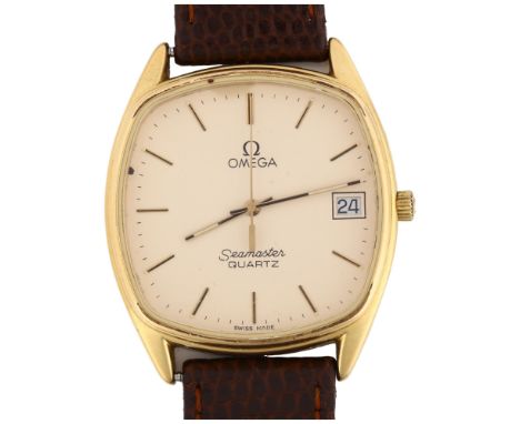 OMEGA - a gold plated stainless steel Seamaster quartz wristwatch, ref. 196.0280, circa 1980, cream dial with gilt baton hour