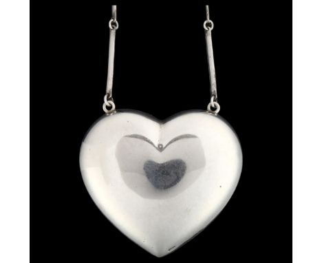 HERMANN SIERSBOL - a large Danish sterling silver heart pendant necklace, pendant height 63.6mm, necklace length 70cm, 72.9gN