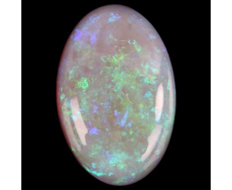 An Australian Lightning Ridge unmounted oval cabochon black opal, 15.12 x 10.15 x 6.20mm, 1.3gNo chips or cracks, opal has a 