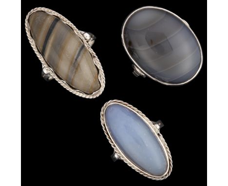 3 silver agate dress rings, sizes L, M and R, 19.9g total (3)No damage or repairs 