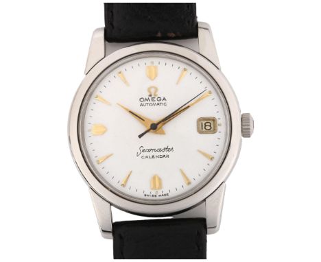 OMEGA - a stainless steel Seamaster Calendar automatic wristwatch, ref. 2849-6SC, circa 1958, white dial with gilt arrowhead 