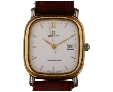 ZENITH - a mid-size gold plated stainless steel Cosmopolitan quartz wristwatch, ref. 19.0020.267, white dial with gilt baton 