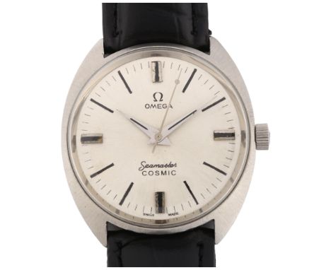 OMEGA - a stainless steel Seamaster Cosmic mechanical wristwatch, ref. 135.016, circa 1960s, silvered dial with baton hour ma