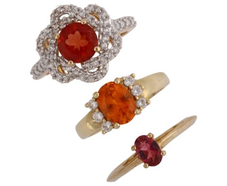 3 x 9ct gold gem set rings, sizes M, and N x 2, 6.7g total (3)No damage or repairs, all stones present 