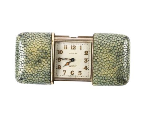 MOVADO - an Art Deco silver and shagreen Ermeto chronometre self-winding travelling purse watch, circa 1930, square silvered 