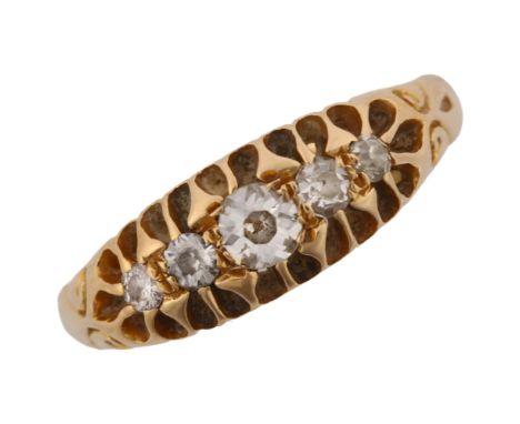 A 19th century 18ct gold graduated five stone half hoop ring, set with old European-cut diamonds, total diamond content appro