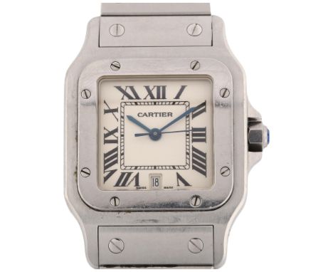 CARTIER - a mid-size stainless steel Santos Galbee quartz bracelet watch, ref. 1564, beige dial with Roman numeral hour marke