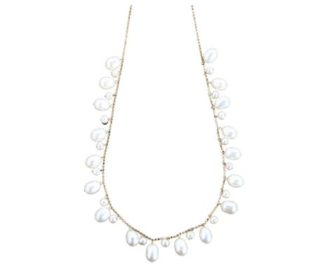 A 14ct gold freshwater pearl fringe necklace, necklace length 44cm, 12.4gNo damage or repairs, all stones present, clasp work