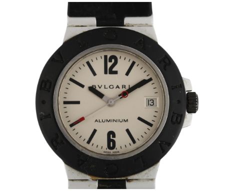 BULGARI - an aluminium Diagono automatic calendar wristwatch, ref. AL 38 A, circa 2000, silvered dial with baton and Arabic h