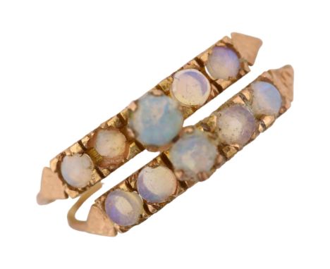 A Middle Eastern 14ct rose gold opal harem double-band ring, set with round cabochon opal, overall setting height 6.3mm, size