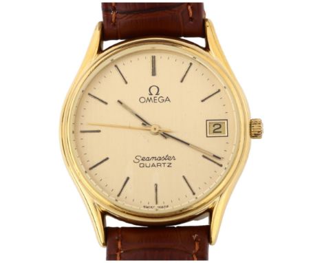 OMEGA - a gold plated stainless steel Seamaster quartz wristwatch, ref. 1337, champagne dial with baton hour makers, sweep ce
