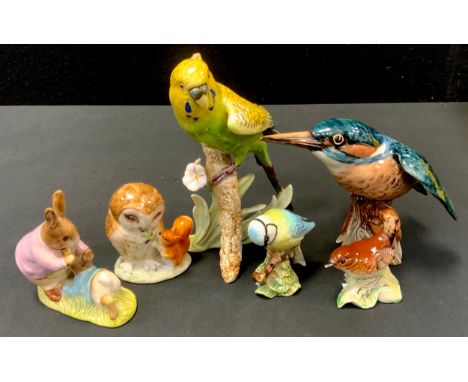 A Beswick model Kingfisher, 2371; others Blue Tit;  Wren;  Goebel Parakeet;  Beatrix Potter figures Old Mr Brown,  Mr Benjami