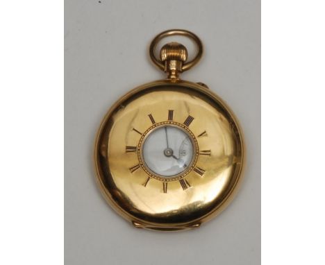 An 18ct gold half hunter pocket watch, the white enamel dial inscribed 'Charles Frodsham 010031', Roman numerals, subsidiary 